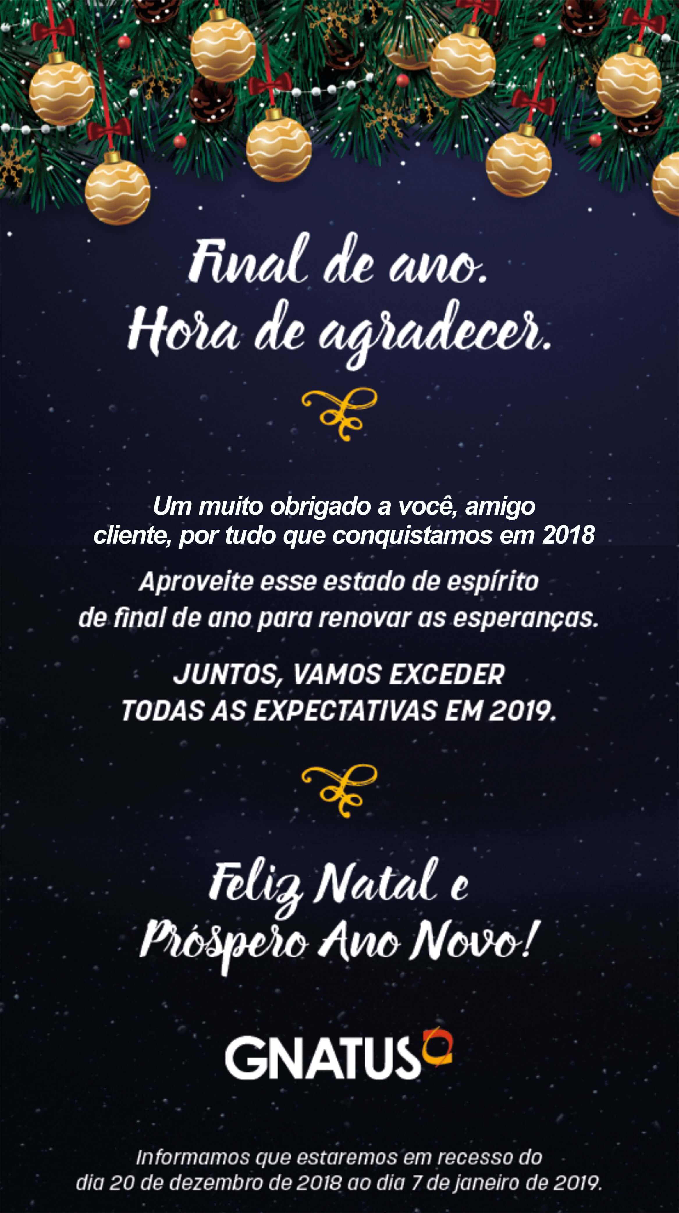 Desejamos Boas Festas e um Feliz 2019