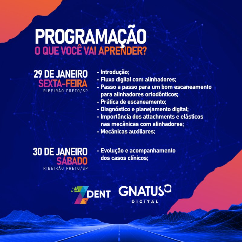 Imersão em Alinhadores Invisíveis com Dr. Luciano Ferreira curso conta com teoria e prática O curso conta com teoria e prática do fluxo digital para alinhadores, com produtos como o scanner intra-oral e a impressora 3D, trazendo insights desde casos mais simples e rápidos até a casos mais complexos e elaborados.