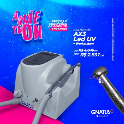 A mãe ta on na Gnatus Dentistas produtos odontologicos mais baratos Tenha os melhores equipamentos com a maior qualidade, que seus atendimentos precisam. Neste mês agimos como mãe e queremos surpreender você com as melhores ofertas.   Alta Rotação com design ergonômico que permite o alto desempenho, em conjunto o modulo workstation que utiliza uma conexão bordem ou midwest de qualquer equipo odontológico e o transforma em uma conexão midwest com energia, compatível com as altas rotações com Led da Gnatus.   Uma nova geração de jato de bicarbonato que permite precisão ao trabalho e melhor sensibilidade do campo operatório.   Um kit profilaxia portátil para que você possa garantir toda a sua eficiência em seus procedimentos preventivos e estéticos sem ficar preso a um espaço. Além de contar com duas opções de escolha para o Easy sonic, essa opção com garrafa pressurizada. Além de contar com duas opções de escolha para o Easy sonic, essa opção sem a garrafa pressurizada.   Sem barulho, é só trabalhar no dente com 200.000 rpm de forma suave e rápida. Com o menor micromotor elétrico do mercado você garante um trabalho de excelência e tranquilidade reduzindo a fadiga no pulso durante a preparação natural dos dentes e que pode ser acoplado diretamente em seu equipo, potencializando ainda mais seu consultório.   Uma peça chave em procedimentos cirúrgicos, não pode faltar em seu consultório. Compre agora o motor cirúrgico Avanti S e tenha a garantia de que ele será entregue no menor prazo do mercado. Extremamente versátil, com o seu pedal multifunção, você poderá controlar o acionamento do micromotor, seleciona a programação, reverte o sentido de rotação e liga/desliga a irrigação. Veja o motor de implante aqui.   Os sensores digitais possuem design sofisticado proporcionando uma visibilidade para diagnósticos sem risco e uma qualidade de imagem insuperável em menos de 5 segundos.     Desde a higienização até a tecnologia a palma da mão com o sensor digital, preparamos com carinho oportunidades incríveis para você, porque a gente te entende e sabe o que é melhor para você.     Preencha seus dados e receba um contato de um de nosso consultores de venda.  