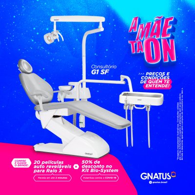 Consultórios no Mês das Mães Quando uma mãe fala acontece, não é mesmo? E aqui na Gnatus a Mãe tá on e te fala que você não pode perder essa oportunidade. Porque nós sabemos o quanto é importante ter o consultório dos sonhos com um preço acessível e com brindes. Coisa que só a Gnatus pode te proporcionar. Na compra de um consultório você ganha 20 películas auto reveláveis e 50% de desconto no Kit Bio-System. Afinal como uma boa mãe estamos preocupados, sempre com a sua biossegurança. Agora é só escolher o modelo de consultório que mais se encaixa no seu estilo! O consultório G1 FIT C tem antes de tudo a simplicidade e inteligência que o cirurgião-dentista precisa.  O consultório G1 F é resistente e seguro, também conta com sistema de elevação eletromecânico Gnatus G1 SF, mais prático e econômico. Este consultório atende todas suas necessidades. Adaptável às diversidades, o consultório Gnatus G2 tem a versatilidade que você precisa   O consultório Gnatus G3 F foi projetado para transformar a sua rotina de trabalho, valorizando os conceitos de tecnologia, biossegurança e versatilidade. Que tal receber um contato de um consultor de fábrica, com todas as informações de condições de pagamento? Preencha seus dados agora e em até 24h receba uma mensagem.    