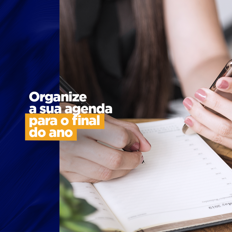 Organize a sua agenda para o final do ano Organize a sua agenda para o final do ano Organizar tudo o que se tem para o final do ano é sempre uma tarefa difícil. Afinal dezembro é o último mês do ano e vem com uma agenda muito cheia, feriados especiais, recessos, pacientes marcando e desmarcando em cima da hora entre outras atividades.