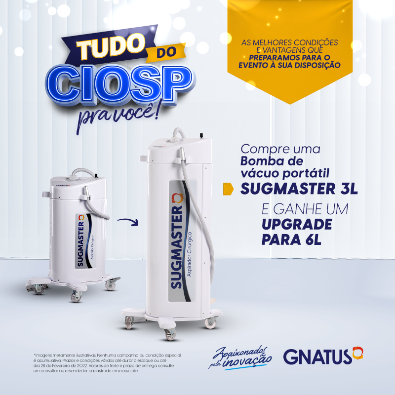 Compre um Sugmaster de 3L e ganhe um upgrade um de 6L Compre um Sugmaster de 3L e ganhe um upgrade um de 6L Desenvolvido para aspirar fluídos nos procedimentos cirúrgicos, o sugmaster da Gnatus, tem alto poder de sucção, proporcionando ótima visibilidade, segurança, conforto e praticidade ao procedimento.
<p>
Totalmente portátil, não consome água nem necessita de adaptações hidráulicas ou elétricas, podendo ser usado como opção às bombas de vácuo comuns ou como reserva de segurança em caso de quebra ou manutenção da bomba de vácuo instalada.
<p>
Acionado por pedal, evita contaminação cruzada. Trata os efluentes aspirados antes de descartá-los, evitando contaminar os corpos d’água com patógenos e contribuindo com o meio ambiente.
<p>
Nessa oportunidade, ao você comprar um sugmaster de 3 litros você ganha um upgrade e leva para casa um sugmaster de 6 litros. Ficou interessado? Garanta já o seu