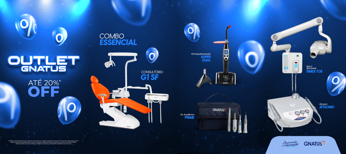 Outlet Gnatus – Combo Essencial Outlet Gnatus – Combo Essencial Ser dentista é sonhar com um consultório novo e só seu, para atender todos os seus pacientes com o carinho e a dedicação de sempre. Mas para isso é importante se atentar em alguns equipamentos que são essenciais para um trabalho eficiente e de qualidade.