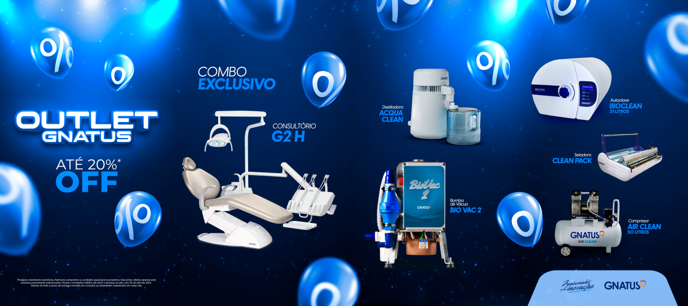 Outlet Gnatus – Combo Exclusivo Outlet Gnatus – Combo Exclusivo Atualizar seu consultório vai além de comprar uma cadeira. É preciso pensar na Biossegurança - sua destiladora, autoclave digital, seladora, a bomba de vácuo e o compressor.