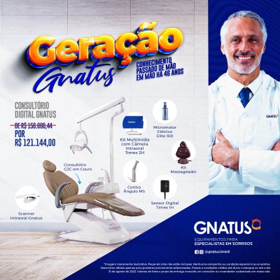Geração Gnatus - Descontos Especiais Geração Gnatus A Geração Gnatus segue aplicando seu conhecimento para desenvolver inovações para tornar seu consultório cada vez melhor e mais lucrativo.