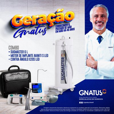 Geração Gnatus - Descontos Especiais Geração Gnatus A Geração Gnatus segue aplicando seu conhecimento para desenvolver inovações para tornar seu consultório cada vez melhor e mais lucrativo.