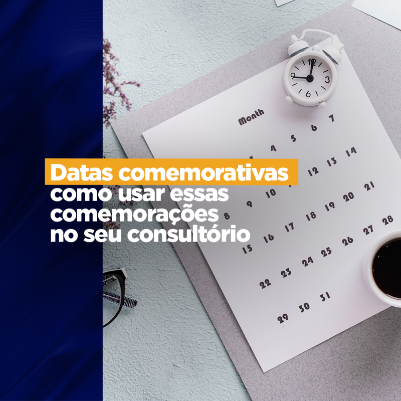 Datas comemorativas como usar essas comemorações para o seu consultório CIOCE Datas comemorativas como usar essas comemorações para o seu consultório CIOCE As datas comemorativas são uma ótima oportunidade para os consultórios odontológicos se conectarem com todos e fortalecerem o relacionamento com eles. Essas datas podem ser utilizadas para atrair e fidelizar pacientes em um consultório odontológico.