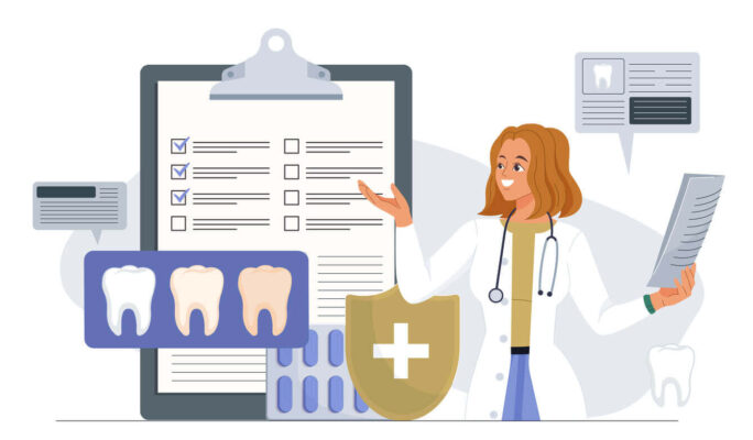 Gestão de clínica odontológica representada por checklist, odontóloga e ferramentas de organização para garantir sucesso no consultório