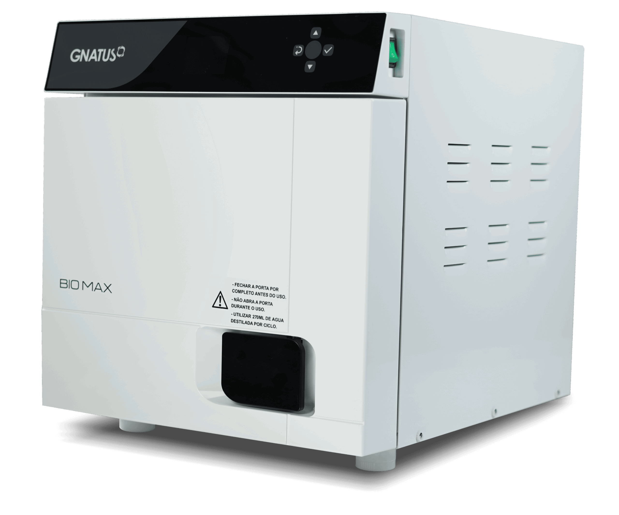 BioMax Gnatus 02 Autoclaves BIOMAX 17 e 22 Litros A nova Autoclave Biomax Gnatus eleva o padrão de biossegurança com tecnologia inteligente, operação intuitiva e rastreabilidade completa. Desenvolvida para clínicas que buscam eficiência e proteção em cada ciclo, oferece interface touch screen, secagem automática com porta fechada e registro digital via USB. Mais capacidade, precisão e confiabilidade no dia a dia clínico.