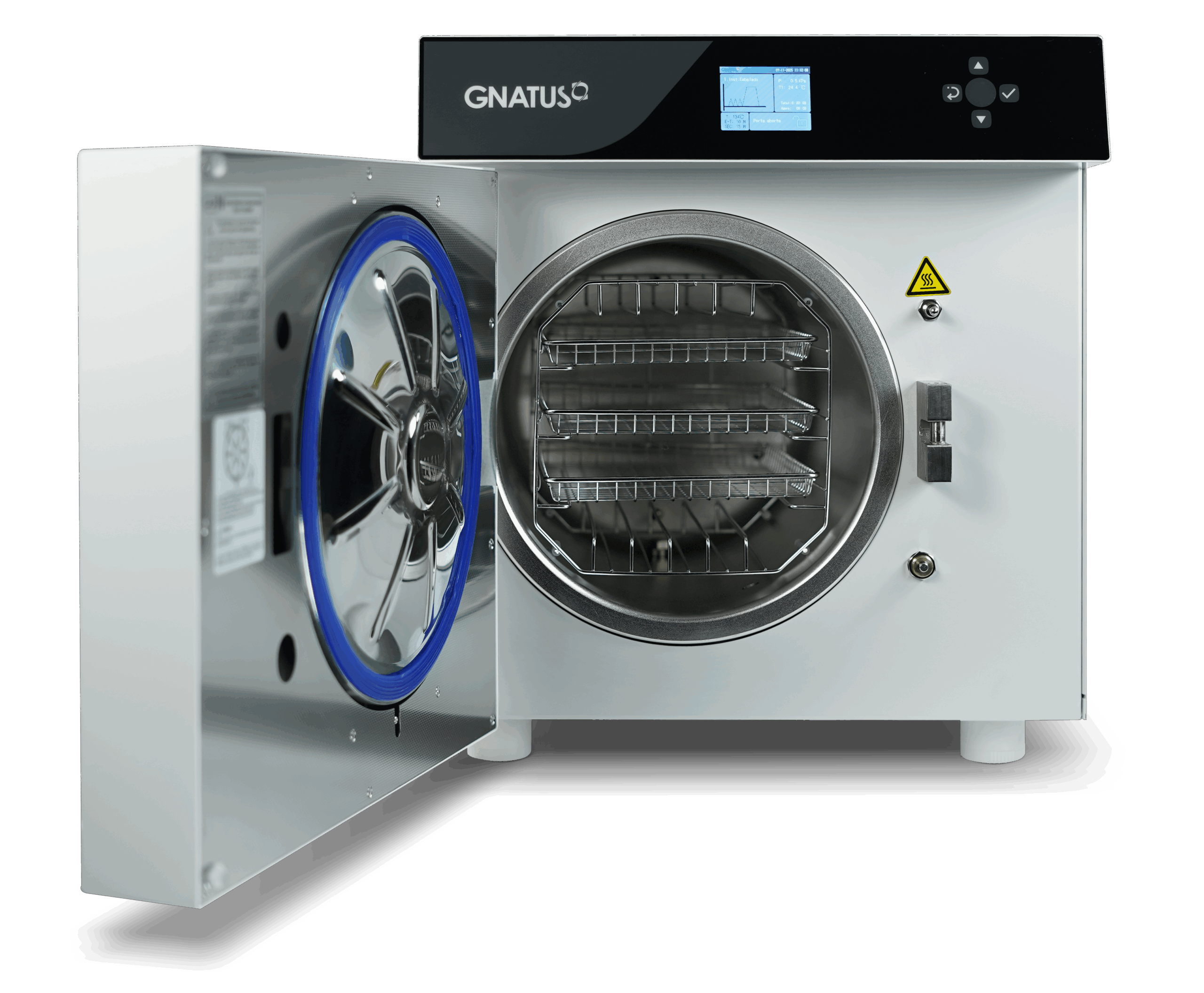 BioMax Gnatus Autoclaves BIOMAX 17 e 22 Litros A nova Autoclave Biomax Gnatus eleva o padrão de biossegurança com tecnologia inteligente, operação intuitiva e rastreabilidade completa. Desenvolvida para clínicas que buscam eficiência e proteção em cada ciclo, oferece interface touch screen, secagem automática com porta fechada e registro digital via USB. Mais capacidade, precisão e confiabilidade no dia a dia clínico.