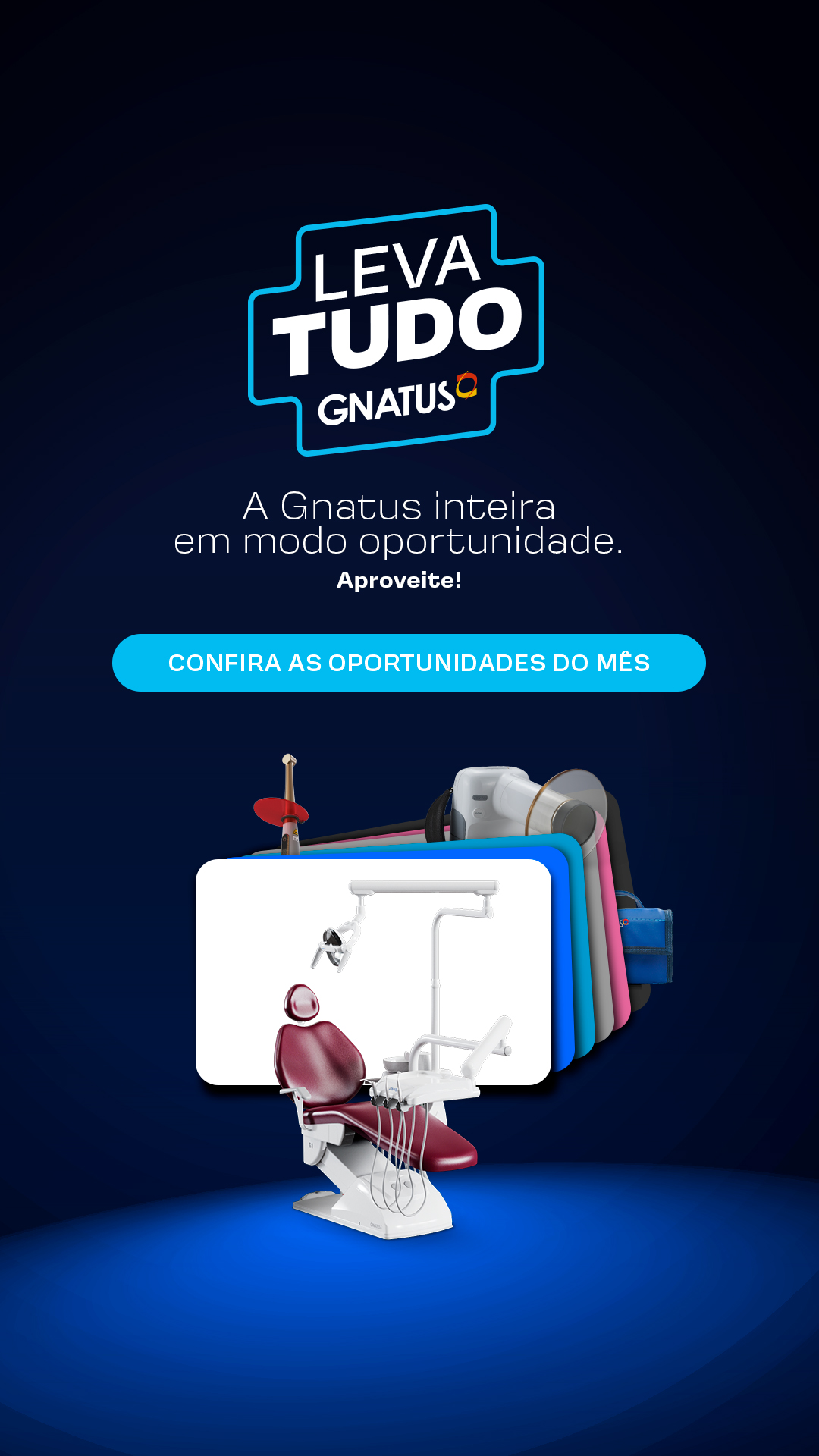 Home Page Produtos Odontológicos Os benefícios dos produtos para consultório odontológico e também para consultórios médicos da Gnatus começam pelo seu investimento contínuo em tecnologia e inovação para proporcionar qualidade de vida, saúde e praticidade ao dia-a-dia dos seus clientes profissionais e dos seus pacientes. Como loja de produtos odontológicos, a Gnatus possui confiabilidade de quem está presente no mercado a um tempo considerável, sem contar que não há terceirização na produção, o que garante padronização e segurança. Não é apenas uma loja revendedora, mas também idealizadora dos produtos e fabricante, alinhando toda a cadeia de produção e tendo como resultado produtos odontológicos de nível máximo de durabilidade e desempenho. O maior catálogo de produtos do setor pode ser encontrado em nossa loja de produtos odontológicos, o que permite que encontre tudo que necessita para o seu consultório em um só local, facilitando as suas compras e garantindo equipamentos com a mesma qualidade.