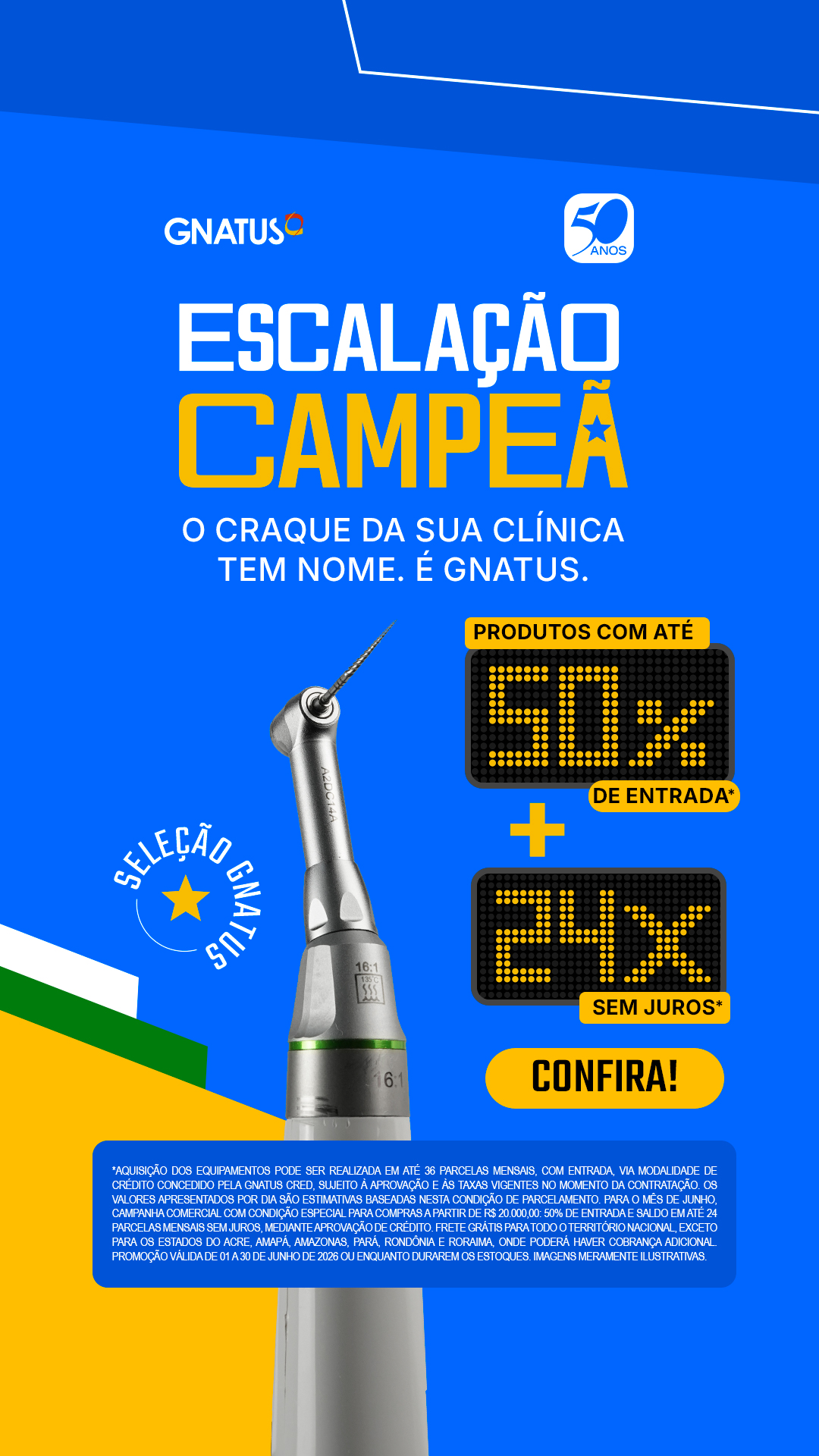 Home Page Produtos Odontológicos Os benefícios dos produtos para consultório odontológico e também para consultórios médicos da Gnatus começam pelo seu investimento contínuo em tecnologia e inovação para proporcionar qualidade de vida, saúde e praticidade ao dia-a-dia dos seus clientes profissionais e dos seus pacientes. Como loja de produtos odontológicos, a Gnatus possui confiabilidade de quem está presente no mercado a um tempo considerável, sem contar que não há terceirização na produção, o que garante padronização e segurança. Não é apenas uma loja revendedora, mas também idealizadora dos produtos e fabricante, alinhando toda a cadeia de produção e tendo como resultado produtos odontológicos de nível máximo de durabilidade e desempenho. O maior catálogo de produtos do setor pode ser encontrado em nossa loja de produtos odontológicos, o que permite que encontre tudo que necessita para o seu consultório em um só local, facilitando as suas compras e garantindo equipamentos com a mesma qualidade.
