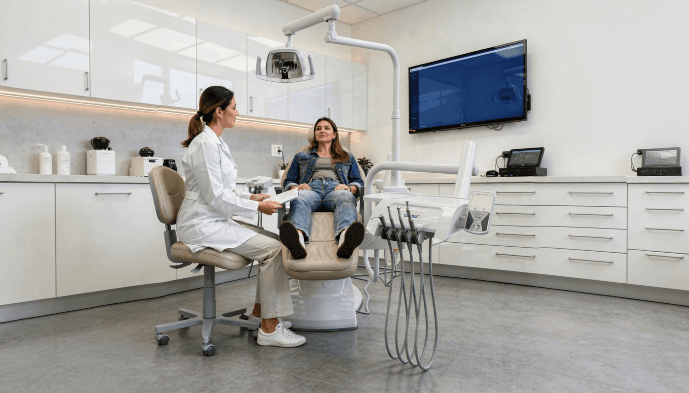 A importância da ergonomia para dentistas: equipamentos que ajudam no dia a dia ergonomia para dentistas Ergonomia para dentistas em consultório odontológico moderno com profissional atendendo paciente em cadeira ajustável