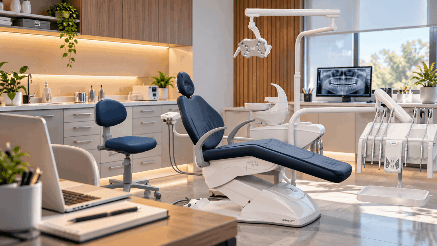 consultorio odontologico Consultório odontológico moderno e planejado, com cadeira odontológica Gnatus, equipamentos tecnológicos e ambiente organizado para atendimento clínico.
