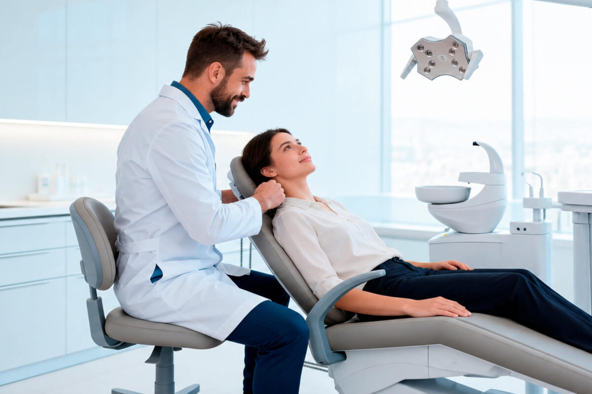 ergonomia para dentistas Ergonomia para dentistas com mocho ajustável, cadeira odontológica reclinável e equipamentos que favorecem o conforto durante o atendimento.